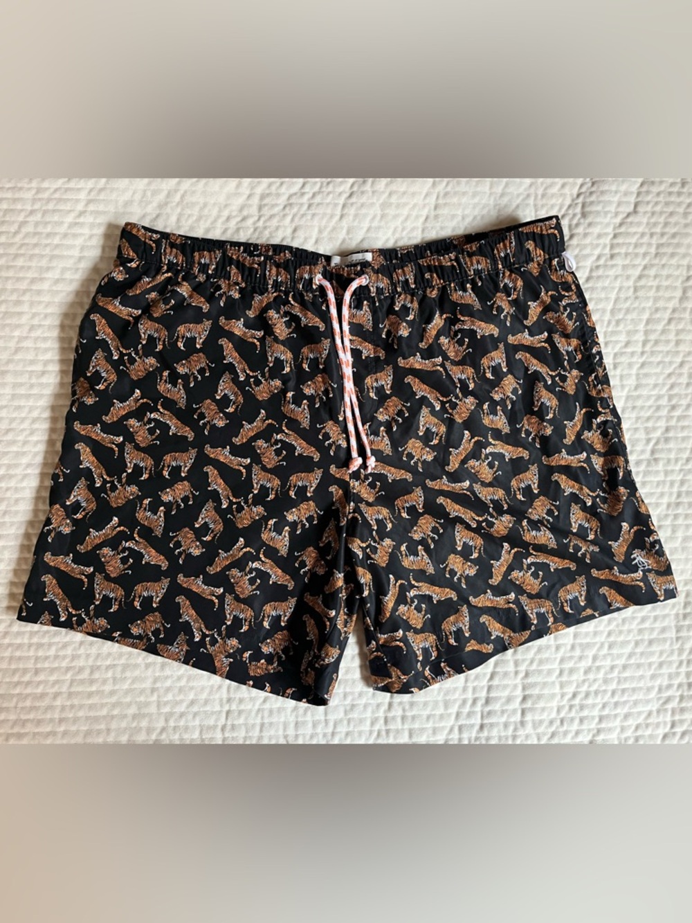 NWOT Original Penguin Black Swim Trunks with Brown Tiger Print XXL